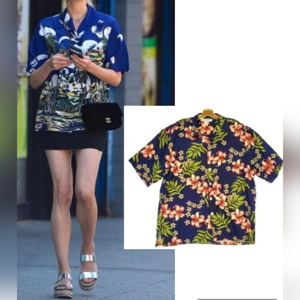 Vintage 100% Silk Top Hawaiian Button Up L